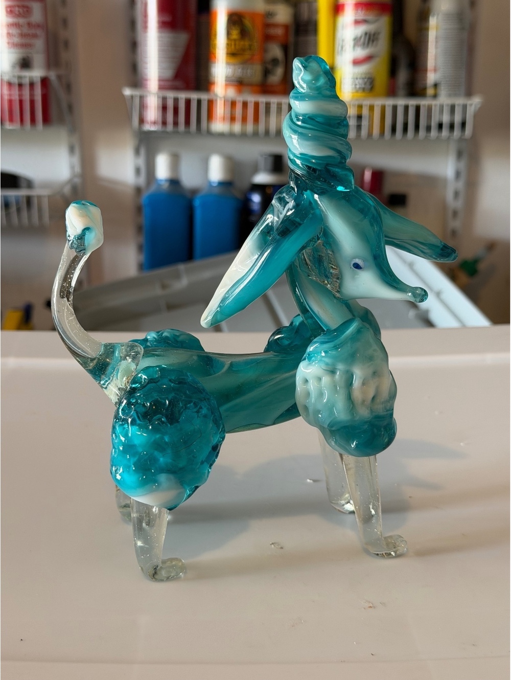 Vintage Blue and White Glass Poodle Figurine